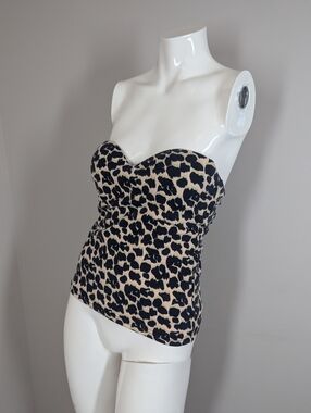 Y2K Leopard Print Strapless Bustier Top Built In Cups Stretch Cami M